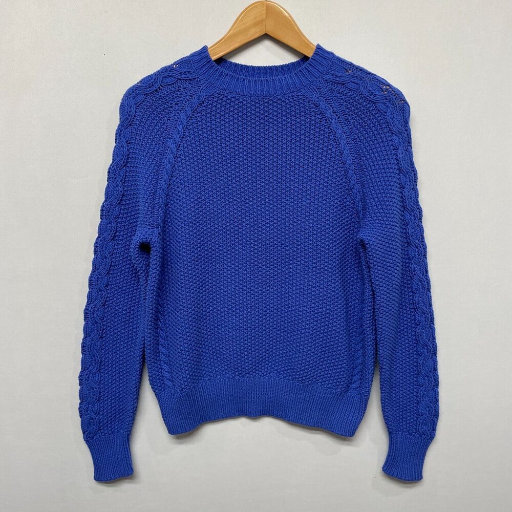 Ann Taylor Women Long Sleeve Knit Sweater Top Size Small Petite Blue B342 -4